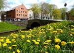 Friedrichstadt im Mai. Brücke über den Mittelburggraben. 