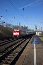 Mit einem IC nach Norddeich, der seit dem Fahrplanwechsel auf der Trasse der zuvor aus Luxemburg kommenden IC verkehrt, verlässt 101 007 am 25.02.