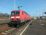 143 829 verlsst am 11.3.14 mit einer Regionalbahn nach Halle (Saale) Sangerhausen.