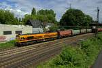 Die niederlndische Eisenbahngesellschaft Rotterdam Rail Feeding gehrt der amerikanischen Holding-Gesellschaft Genesee and Wyoming Inc., die in den USA ber 100 Shortlines und Class III railroads betreibt. 266 111, die fr RRF im Einsatz ist, trgt das gefllige orange/braune Farbschema von G&W und verlsst hier Oberhausen-Osterfeld in Richtung Oberhausen-Sterkrade.
Die namensgebende Genesee and Wyoming Railroad hat brigens nichts mit dem Bundesstaat Wyoming zu tun, sondern war eine Shortline in der Nhe von Rochester, New York, die nach zwei Counties im Nordwesten des Bundesstaats New York benannt war.