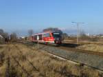 Desiro 642 520 nach Wolkramshausen durchfährt am 7.1.15 die tristen Brachflächen nördlich des Bahnhofes Erfurt Nord, hier von der alten Klbstrecke Richtung Nottleben aufgenommen.