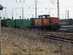 345 266 der Industrietransportgesellschaft mbH Brandenburg (ITB) rangierte am 11.3.14 in Nordhausen.