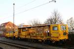Dynamischer Gleisstabilisator DGS 62 N der DB Bahnbaugruppe Berlin(97 18 01 003 17-1)abgestellt im Pbf Padborg/DK. 02.12.2013