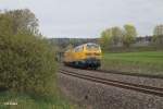 218 392-9 schiebt den Fahrwegmesszug der DB Netz und Instandsetztung Systemtechnik von Nürnberg nach Hof bei Oberteich.