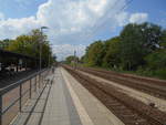 Blick vom einzigen Bahnsteig auf den Ausfahrbereich in Schwedt(Oder).Aufnahme vom 18.Mai 2019.