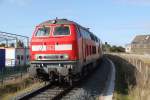 218 307-7 mit IC2220 von Frankfurt(Main)Hbf nach Fehmarn-Burg bei der Einfahrt im Bahnhof Fehmarn-Burg.04.10.2011