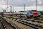 polnische 370 043-3,Werbehamster und 642 053 am Nachmittag des 21.07.2023 im Rostocker Hbf.