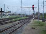 Blick Richtung Gstrow,Berlin,Stralsund.Aufgenommen am 01.09.10 im Rostocker Hbf