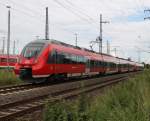 Hamster 442 722-5(S-Bahn Nrnberg)kam von Testfahrten zurck kurz vor der Einfahrt im Rostocker Hbf.26.07.2011