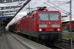 Nach ihrem Klinikaufenthalt im AW Dessau ist 143 250-9 wieder zurck in Rostock am morgen des 04.03.2012 kam sie mir mit Ihrer S1 nach Warnemnde im Rostocker Hbf vor die Linse.