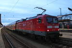 112 109-4 mit RE5(Rostock-Elsterwerda)kurz vor der Ausfahrt im Rostocker Hbf.07.01.2018