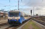 Der Sonderzug mit evb VT 150 und VT 154 zum Weihnachtsmarkt nach Rostock war mit Verspätung in dem Rostocker Hauptbahnhof am 12.12.2015 eingefahren.