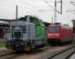 Vossloh-Lok G6(650 114-8)stand am Morgen abgestellt im Rostocker Hbf im Hintergrund schlief 101 111-5 friedlich.21.09.2013