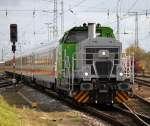 Vossloh-Lok G6(650 114-8)stellte am 03.11.2013 dem IC 2409 von Rostock Hbf nach Kln Hbf im Rostocker Hbf bereit.