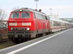 218 397-8 mit IC-Leerpark von Puttgarden nach Hamburg kurz vor der Ausfahrt in Puttgarden.18.12.2013