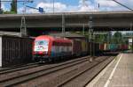 420 12 (223 032-4) EVB - Eisenbahnen und Verkehrsbetriebe Elbe-Weser GmbH mit einem Containerzug, bei der Durchfahrt in Hamburg-Harburg und fuhr in Richtung Maschen weiter.