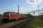 232 524-9 (Alt belftet) & 233 040-5 mit einem Drahtrollenzug aus Brandenburg-Altstadt ber Rathenow umgeleitet und fuhren in Richtung Wustermark weiter.