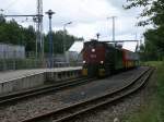 199 103-3 von der Berliner Parkeisenbahn begab sich,am 14.Juli 2012,vom S-Bahnhof Berlin Wuhlheide aus,zu einem Rundkurs durch den Freizeitpark Wuhlheide.