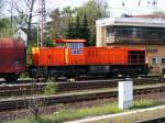 Eine MaK 1206 der RBH ist am 25.04.2008 im Bahnhof Gladbeck-West unterwegs.