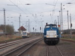 Der PRESS VT650 032-4 und die Spitzke V100-SP-01,am 18.April 2016,in Bergen/Rügen.