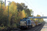 V 100-SP-008 mit neuen Weichen, auf den Weg zur Baustelle. Tostedt, 30.10.2022.