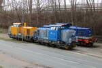 650 137-9,650 077-7 und Raildox 293 002 abgestellt im Rostocker Fracht und Fischereihafen.26.03.2023