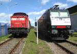 WFL 346 852 und MRCE 185 544 am 29.Mai 2010 im Stralsunder Nordhafen.