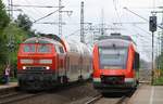 218 452-1(DB Regio Braunschweig)mit der RB nach Husum und der RBSH Lint 648 456/956 nach Kiel beim  Treffen  in Jübek. 26.06.2013