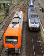 Typpenvergleich: links die Siemens ER 20  Herkules  RTS 2016 907-5 und rechts die Bombardier Traxx P160DE 1246 002-0 der Metronom im Bhf HH-Harburg 09.05.2015