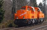 Orange Überraschung...northrail 261 310-7 und 261 307-3 dieselten gemütlich durch Schleswig, ihr Ziel war Padborg um dort 4 Litra MK Lokomotiven(MaK G 322) abzuholen und diese nach Kiel zur Aufbereitung zu bringen. 09.04.2013