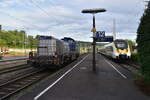 br-4-185-vossloh-g-18/854221/nex-rail-de18-4185-018-und NEX RAIL DE18 4185 018 und SWEG 8442 305 begegnen sich in Neckarelz am 5.7.2024