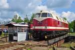 Die 118 757 zeigt sich auf der DS am 24.05.2014 im Bw Weimar.