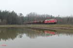 218 272-3 mit dem 92636 Schotterzug Weiden - Wiesau, sdlich von Wiesau 9:03 Uhr am 22.04.13