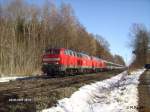 Zwei 218er ziehen ein EC nach Zrich bei Geltendorf.