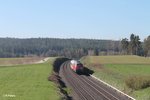 Nachschuss auf 218 411-7 die den Messzug von Hof nach Marktredwitz bei Neudes schiebt.