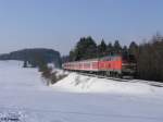 218 458-8 zieht bei Ksers den RE32715 nach Obersdorf.