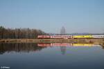 218 473 schiebt den Messzug von Weiden nach Marktredwitz und dann via Pegnitztal nach Nürnberg, hier südlich von Wiesau.