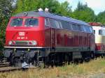 218 387-9 als Schublok des historische TEE-Rheingold steht am 30.08.2009 im Bahnhof Biedenkopf zur Abfahrt nach Bad Laasphe zum Bahnhofsfest bereit.