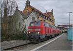 Die DB 218 420-8 und 498-4 sind mit dem EC 194 von München in Lindau angekommen und übernehmen den in Kürze von Zürich eintreffenden Gegenzug.