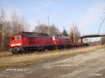 232 195-8 + eine Schwester Maschine durchfahren Wiesau/Oberpfalz mit der CFN 46331  SBB S-Bahn berfhrung.