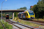 Der VT 204 ABpd (95 80 0640 104-5 D-HEB) ein Alstom Coradia LINT 27 der HLB (Hessische Landesbahn) erreicht am 27 August 2024, als RB 96 „Hellertalbahn“ (Haiger – Burbach –