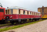 Der Verbrennungstriebwagen-Steuerwagen (VS) ex DR 195 603-6 Bwiq / ex DR VS 145 014, ausgestellt am 06.05.2017 auf dem Familienfest der Magdeburger Eisenbahnfreunde im Wissenschaftshafen Magdeburg