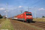 101 015-6 mit dem EC 379  Carl Maria von Weber  (Ersatzgarnitur) von Stralsund Hbf nach Brno hl.n.