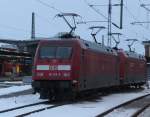 101 129-5+101 112-1 abgestellt im Rostocker Hbf.20.01.2013