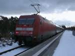 Neben Binz und Bergen/Rgen hat auch die kleine Station  Prora  IC-Halt.Hier hielt, am 21.Januar 2013,IC 2184 aus Hannover in der kleinen Station.101 062-8 schob den IC weiter nach Binz.