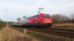 101 076-8 mit IC 2376(Karlsruhe-Stralsund)bei der Ausfahrt in Bad Kleinen.07.02.2016