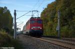 110 469-4 mit einem ICE2-Steuerwagen 808 020-2  Meiningen  bei Nennhausen und fuhr in Richtung Wustermark weiter.