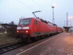 120 205-0 mit RE1(Hamburg-Rostock)kurz vor der Ausfahrt im Bahnhof Bad Kleinen.05.03.2016