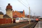 401 503-8  Neu Isenburg  als ICE 873 von Berlin Ostbahnhof nach Basel SBB und die 112 186 mit dem RE2 (RE 37383) nach Cottbus in Rathenow.