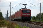 112 116-9 & 112 121-9 (defekt) mit dem RE4 (RE 92423) von Rathenow nach Falkenberg(Elster) bei Nennhausen.